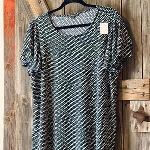 Adrianna Papell Navy Polka Dot Top 1X